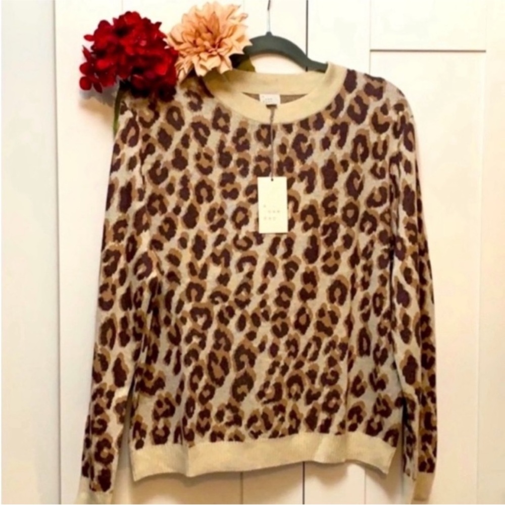 Leopard Print Crew Neck Sweater A New Day Brown & Cream Sz MED NEW! FIRM!!